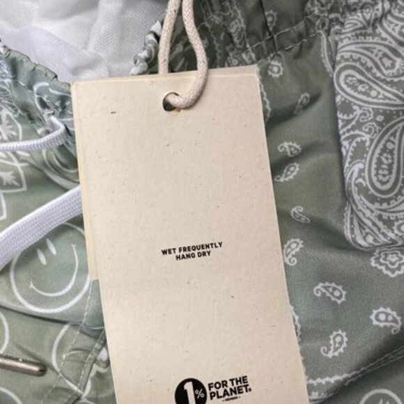 NEW BATHER Mens Shorts Green/White Size L Paisley Lined Swim Trunks - Picture 3 of 8